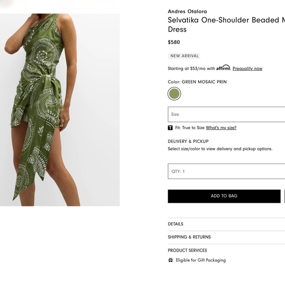 Andres Otalora Green One-Shoulder Shell Embellished Mini Dress - Picture 12 of 16